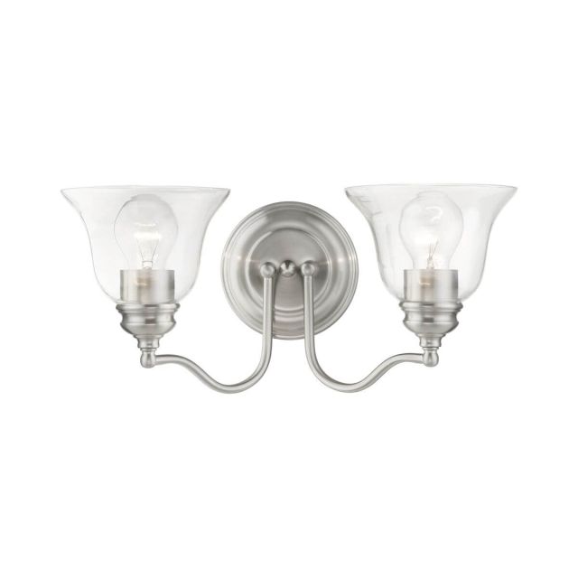 Livex 16932-91 Moreland 2 Light 15 inch Vanity Sconce in Brushed Nickel with Hand Blown Clear Glass