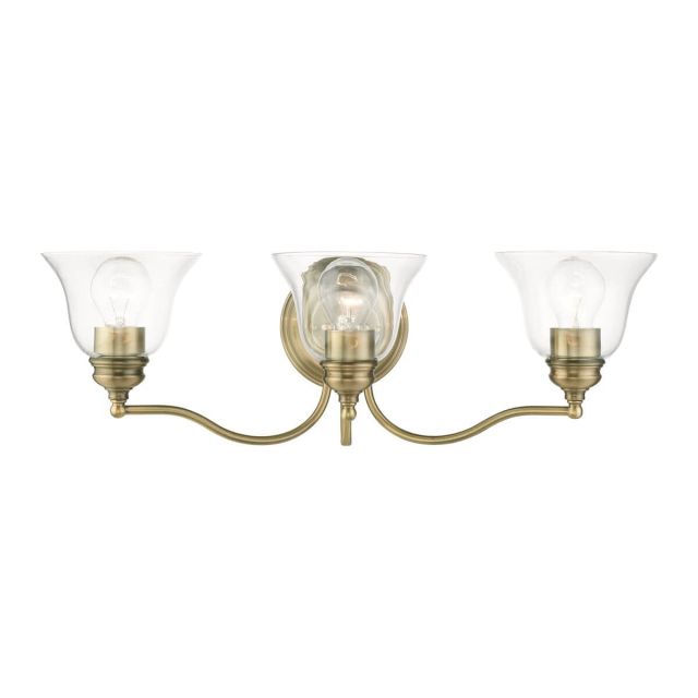 Livex 16933-01 Moreland 3 Light 24 inch Vanity Sconce in Antique Brass with Hand Blown Clear Glass