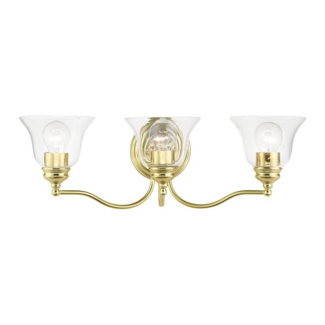 Livex 16933-02 Moreland 3 Light 24 inch Vanity Sconce in Polished Brass with Hand Blown Clear Glass