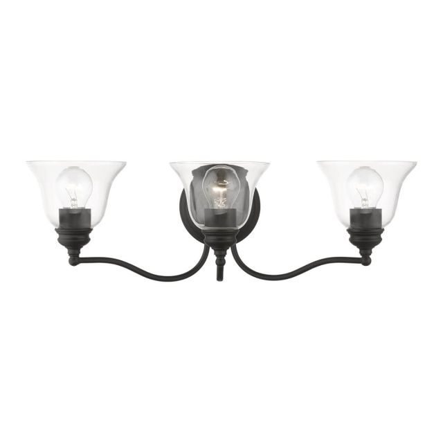 Livex 16933-04 Moreland 3 Light 24 inch Vanity Sconce in Black with Hand Blown Clear Glass