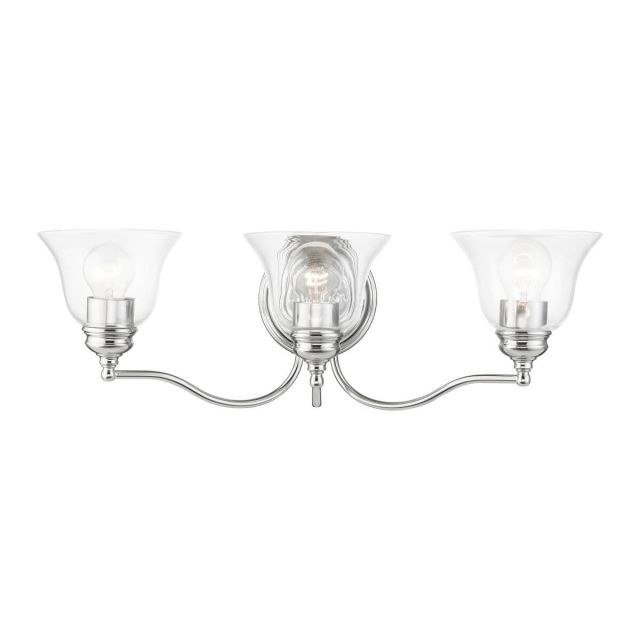 Livex 16933-05 Moreland 3 Light 24 inch Vanity Sconce in Polished Chrome with Hand Blown Clear Glass