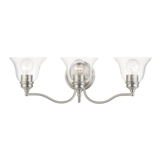 Livex 16933-91 Moreland 3 Light 24 inch Vanity Sconce in Brushed Nickel with Hand Blown Clear Glass