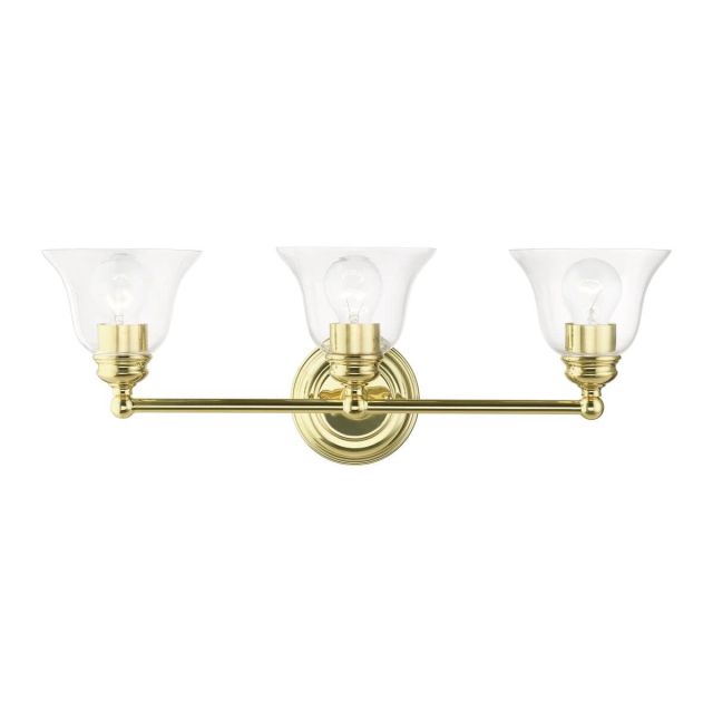 Livex 16943-02 Moreland 3 Light 24 inch Vanity Sconce in Polished Brass with Hand Blown Clear Glass