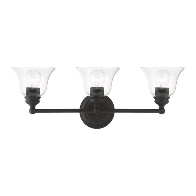 Livex 16943-04 Moreland 3 Light 24 inch Vanity Sconce in Black with Hand Blown Clear Glass