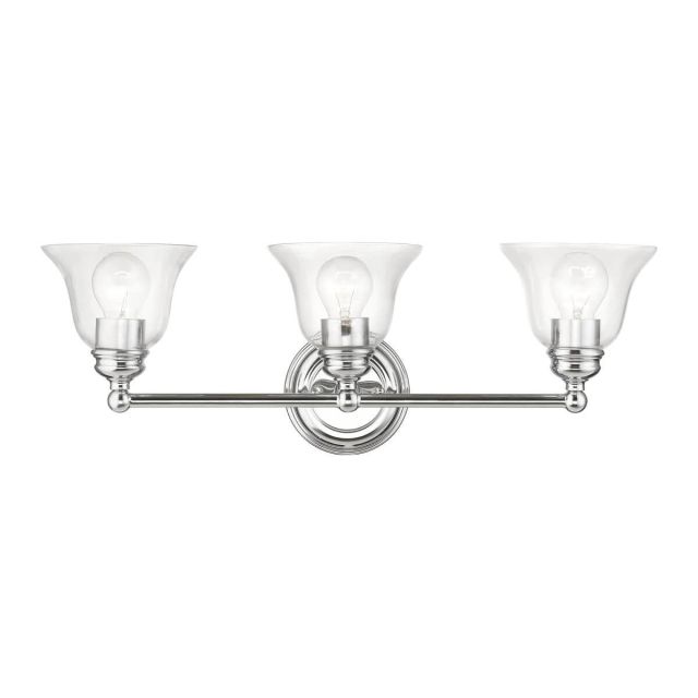 Livex 16943-05 Moreland 3 Light 24 inch Vanity Sconce in Polished Chrome with Hand Blown Clear Glass