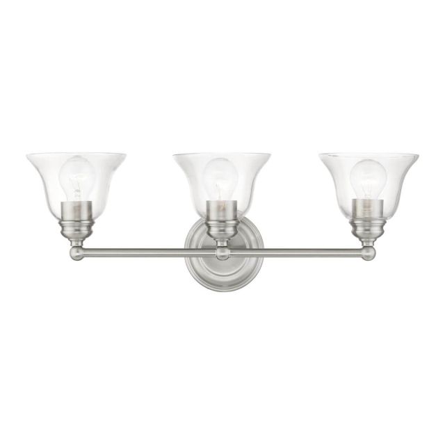 Livex 16943-91 Moreland 3 Light 24 inch Vanity Sconce in Brushed Nickel with Hand Blown Clear Glass
