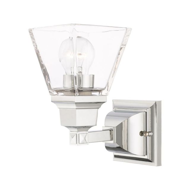 Livex 17171-05 Mission 1 Light 10 Inch Tall Wall Sconce in Polished Chrome with Clear Glass