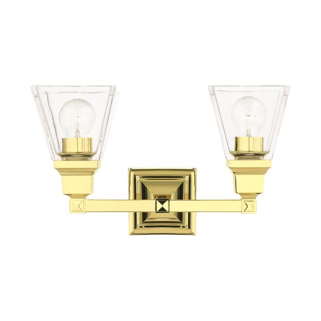 Livex 17172-02 Mission 2 Light 15 Inch Bath Vanity in Polished Brass with Clear Glass