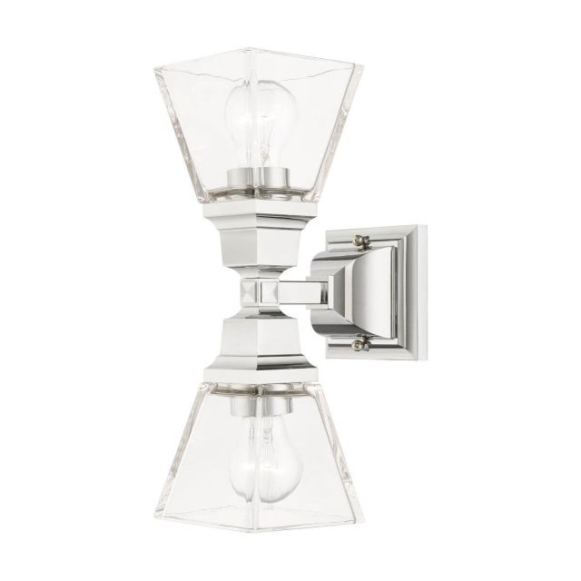 Livex 17178-05 Mission 2 Light 15 Inch Tall Wall Sconce in Polished Chrome with Clear Glass