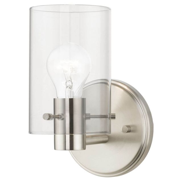 Livex 17231-91 Munich 1 Light 9 inch Tall Wall Sconce in Brushed Nickel with Clear Glass
