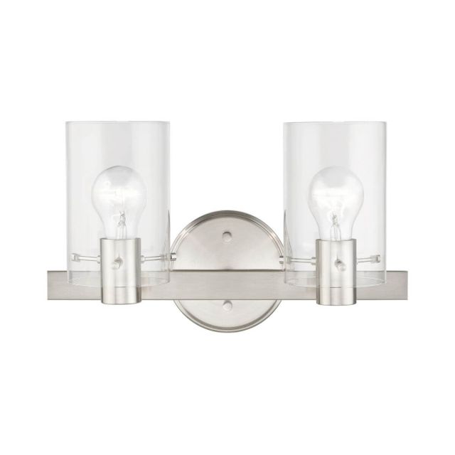 Livex 17232-91 Munich 2 Light 15 inch Vanity Sconce in Brushed Nickel with Clear Glass