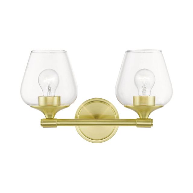 Livex 17472-12 Willow 2 Light 15 inch Vanity Sconce in Satin Brass with Clear Glass