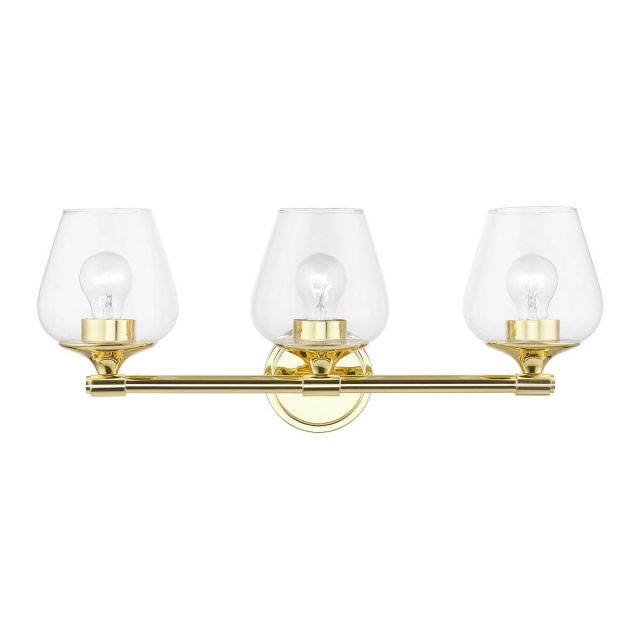 Livex 17473-02 Willow 3 Light 23 inch Vanity Sconce in Polished Brass with Clear Glass