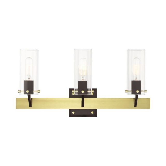 Livex 17823-12 Beckett 3 Light 24 Inch Vanity Sconce in Satin Brass with Clear Square Glass