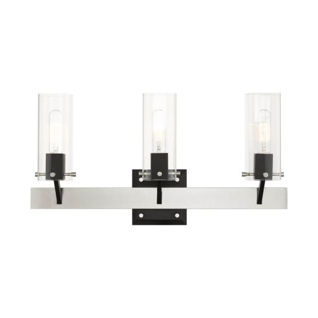 Livex 17823-91 Beckett 3 Light 24 Inch Vanity Sconce in Brushed Nickel with Clear Square Glass