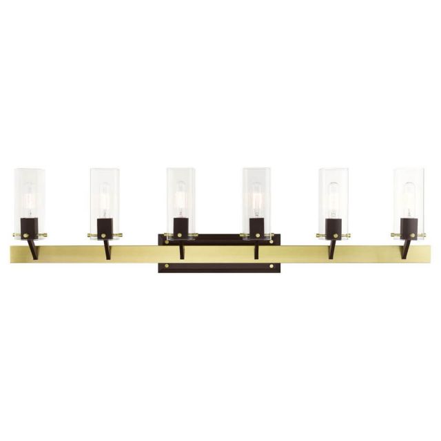Livex 17826-12 Beckett 6 Light 48 Inch Vanity Sconce in Satin Brass with Clear Square Glass