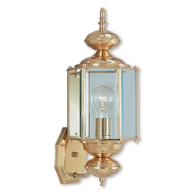 Livex 2006-02 Outdoor Basics 1 Light 17 Inch Tall Outdoor Wall Lantern In Polished Brass With Clear Beveled Glass