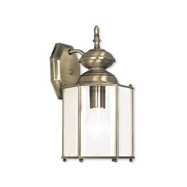 Livex 2007-01 Outdoor Basics 1 Light 13 Inch Tall Outdoor Wall Lantern In Antique Brass with Clear Beveled Glass