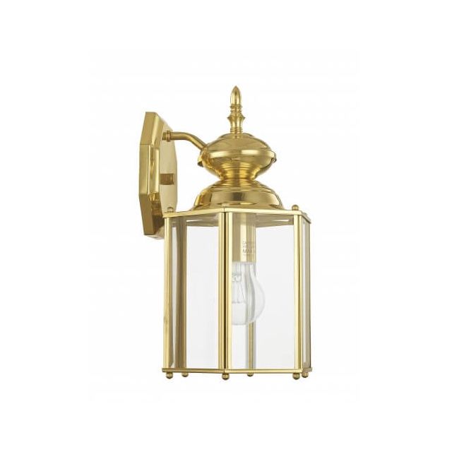Livex 2007-02 Outdoor Basics 1 Light 13 Inch Tall Outdoor Wall Lantern In Polished Brass with Clear Beveled Glass