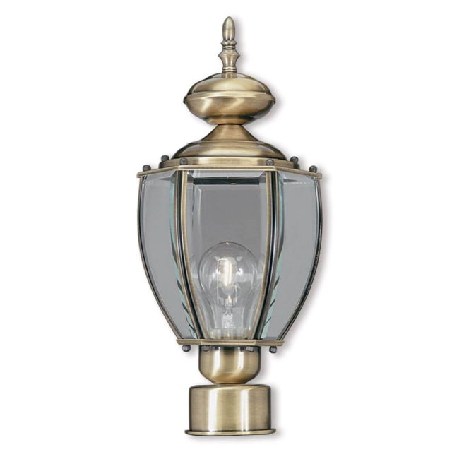 Livex 2009-01 Outdoor Basics 1 Light 17 Inch Tall Post Top Lantern In Antique Brass With Clear Beveled Glass