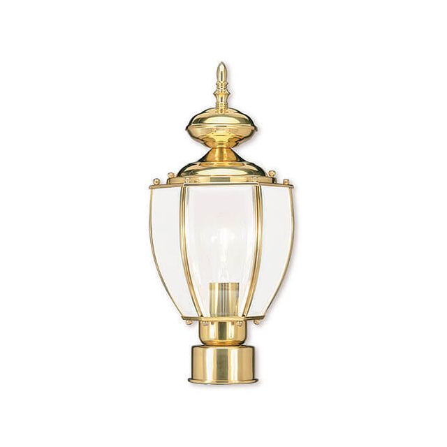 Livex 2009-02 Outdoor Basics 1 Light 17 Inch Tall Outdoor Post Lantern In Polished Brass with Clear Beveled Glass