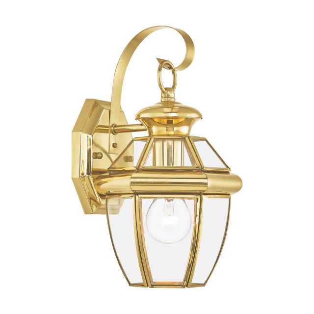 Livex 2051-02 Monterey 1 Light 13 Inch Tall Outdoor Wall Lantern With Clear Flat Glass In Polished Brass