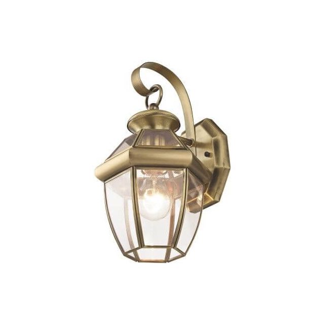 Livex 2051-01 Monterey 1 Light 13 Inch Tall Outdoor Wall Lantern With Clear Flat Glass In Antique Brass