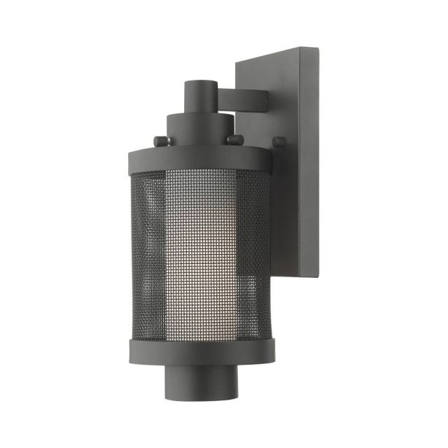 Livex Nottingham 1 Light 12 Inch Tall Outdoor Wall Lantern in Textured Black with Black Stainless Steel Mesh and Satin Opal White Glass 20681-14