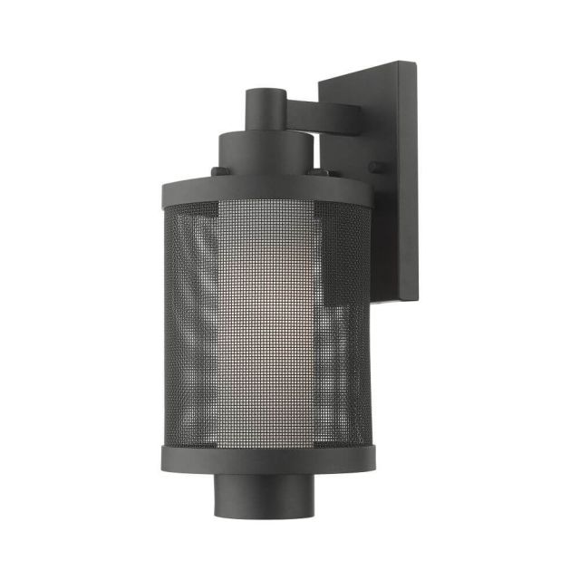 Livex Nottingham 1 Light 15 Inch Tall Outdoor Wall Lantern in Textured Black with Textured Black Stainless Steel Mesh and Satin Opal White Glass 20682-14