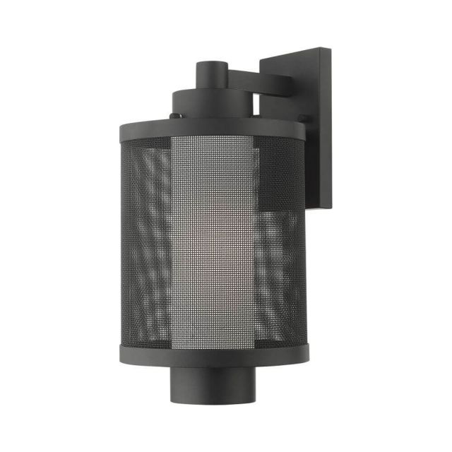 Livex Nottingham 1 Light 17 Inch Tall Outdoor Wall Lantern in Textured Black with Textured Black Stainless Steel Mesh and Satin Opal White Glass 20683-14