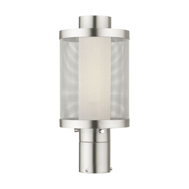 Livex Nottingham 1 Light 15 Inch Tall Outdoor Post Top Lantern in Brushed Nickel with Brushed Nickel Stainless Steel Mesh and Satin Opal White Glass 20684-91