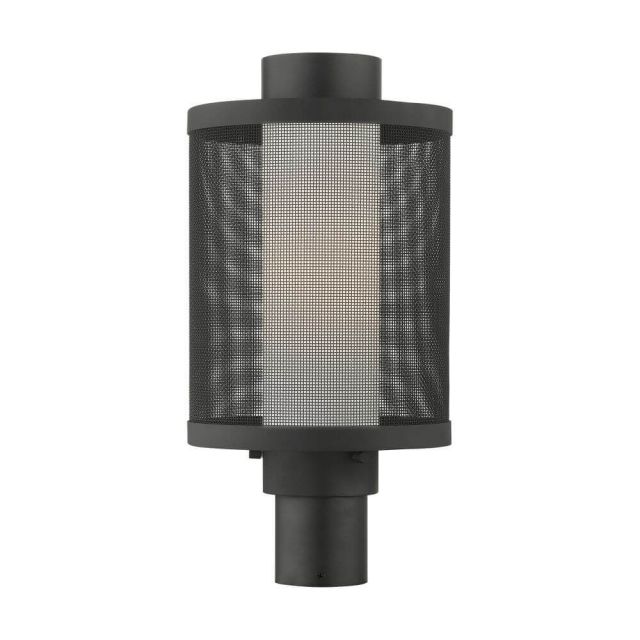 Livex Nottingham 1 Light 18 Inch Tall Outdoor Post Top Lantern in Textured Black with Textured Black Stainless Steel Mesh and Satin Opal White Glass 20686-14