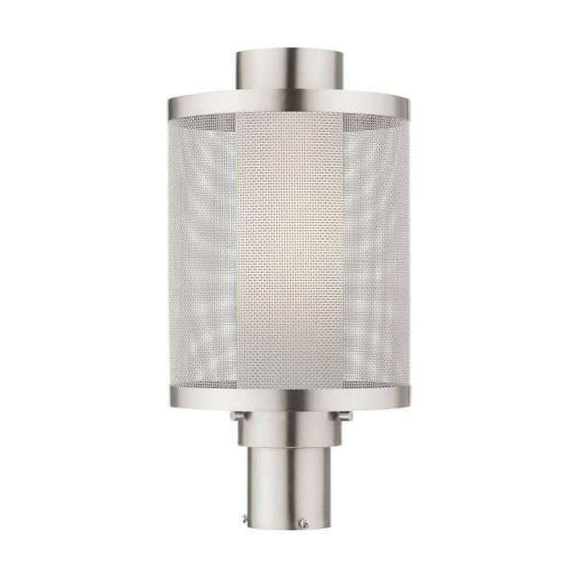 Livex Nottingham 1 Light 18 Inch Tall Outdoor Post Top Lantern in Brushed Nickel with Brushed Nickel Stainless Steel Mesh and Satin Opal White Glass 20686-91