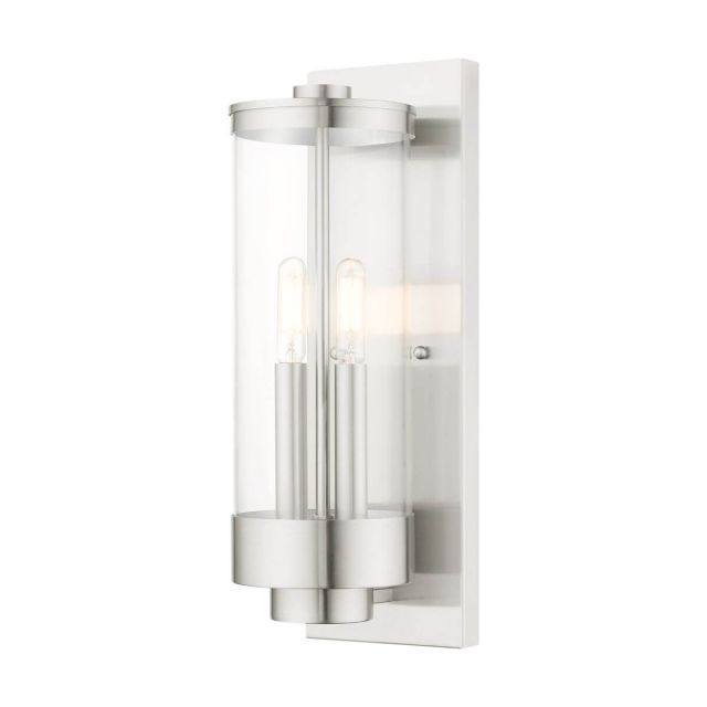 Livex 20722-91 Hillcrest 2 Light 16 Inch Tall Brushed Nickel Outdoor Wall Lantern