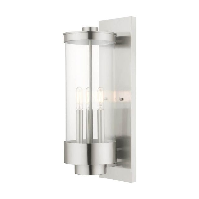 Livex 20724-91 Hillcrest 3 Light 21 Inch Tall Brushed Nickel Outdoor Wall Lantern