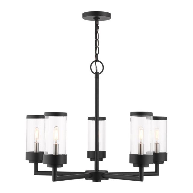 Livex 20725-14 Hillcrest 5 Light 26 inch Outdoor Chandelier in Textured Black with Clear Glass