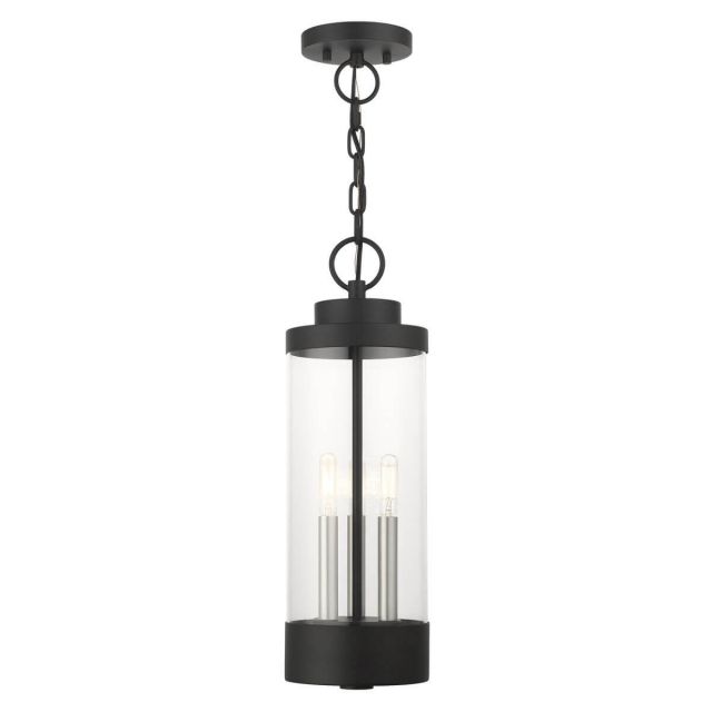 Livex 20727-14 Hillcrest 3 Light 7 inch Outdoor Hanging Lantern in Textured Black with Clear Glass