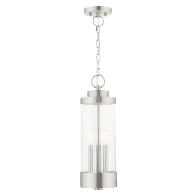 Livex 20727-91 Hillcrest 3 Light 7 inch Outdoor Pendant Lantern Brushed Nickel 