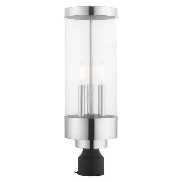 Livex 20728-05 Hillcrest 3 Light 20 Inch Tall Polished Chrome Outdoor Post Top Lantern