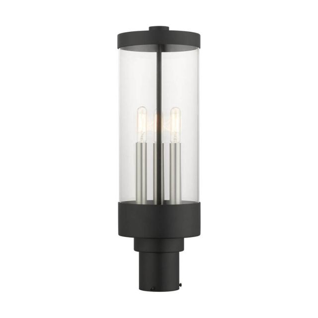 Livex 20728-14 Hillcrest 3 Light 20 inch Tall Outdoor Post Top Lantern in Textured Black with Clear Glass
