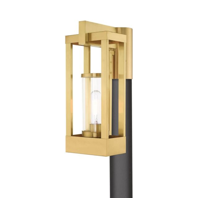Livex 20994-12 Delancey 1 Light 15 Inch Tall Satin Brass Outdoor Post Top Lantern