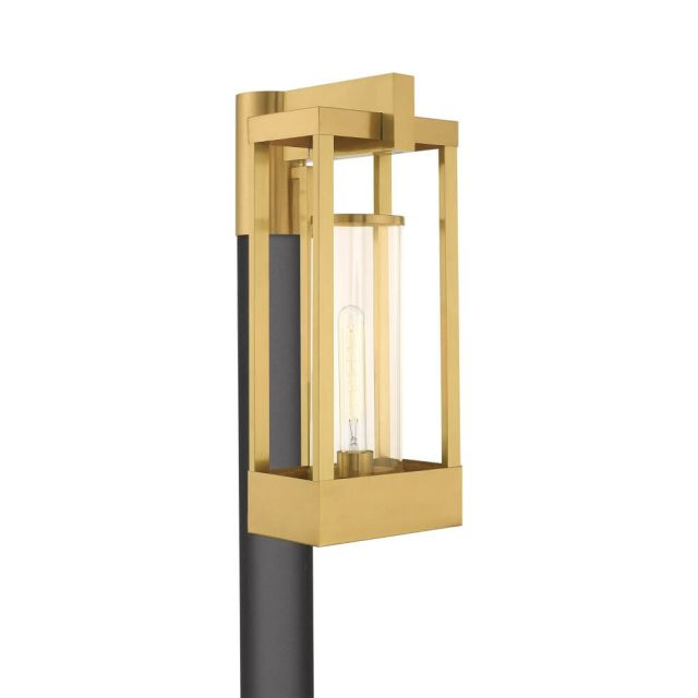 Livex 20996-12 Delancey 1 Light 19 Inch Tall Satin Brass Outdoor Post Top Lantern