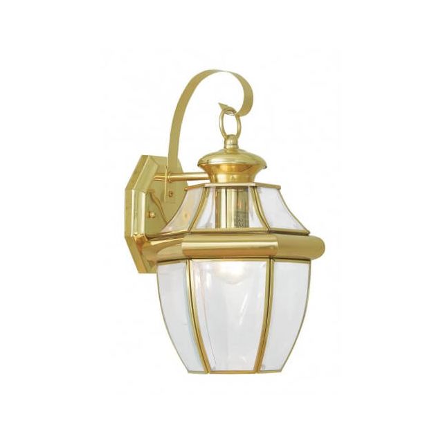 Livex 2151-02 Monterey 1 Light 13 Inch Tall Outdoor Wall Lantern With Clear Beveled Glass In Polished Brass