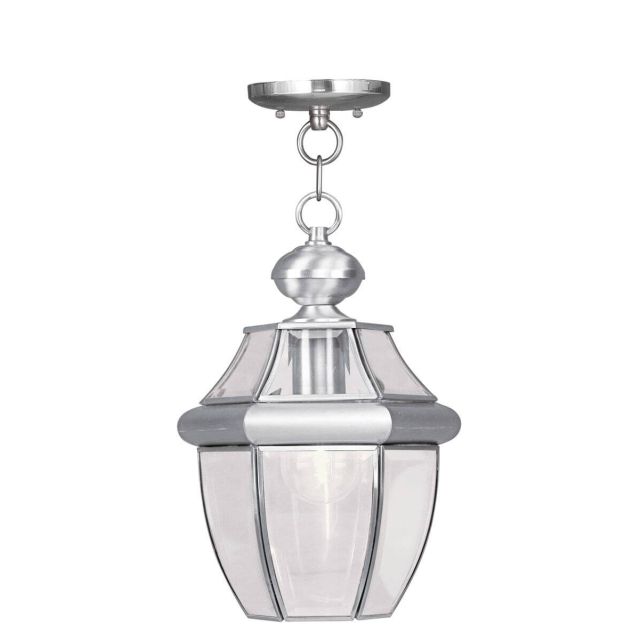 Livex 2152-91 Monterey 1 Light 9 Inch Outdoor Hanging Lantern In Brushed Nickel With Clear Beveled Glass