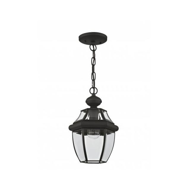 Livex 2152-04 Monterey 1 Light 9 Inch Outdoor Hanging Lantern In Black with Clear Beveled Glass