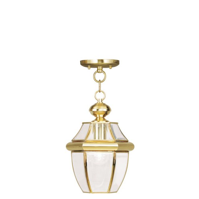 Livex 2152-02 Monterey 1 Light 9 Inch Outdoor Hanging Lantern In Polished Brass with Clear Beveled Glass