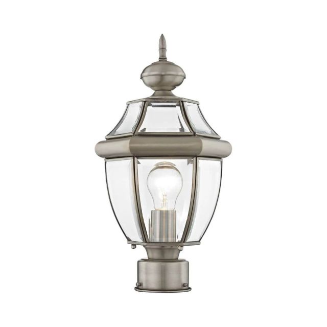 Livex 2153-91 Monterey 1 Light 17 Inch Tall Outdoor Post Lantern With Clear Beveled Glass In Brushed Nickel