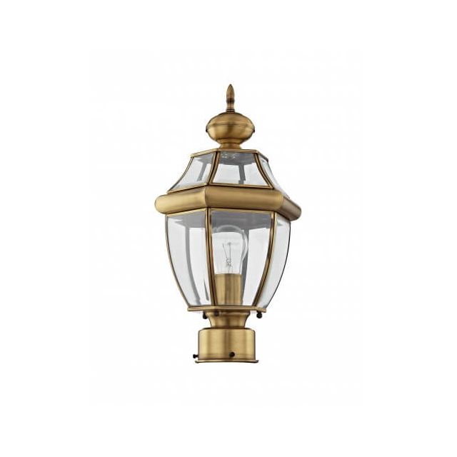 Livex 2153-01 Monterey 1 Light 17 Inch Tall Outdoor Post Lantern In Antique Brass with Clear Beveled Glass