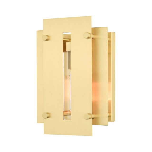 Livex 21771-12 Utrecht 1 Light 10 Inch Tall Outdoor Wall Lantern in Satin Brass with Clear Glass