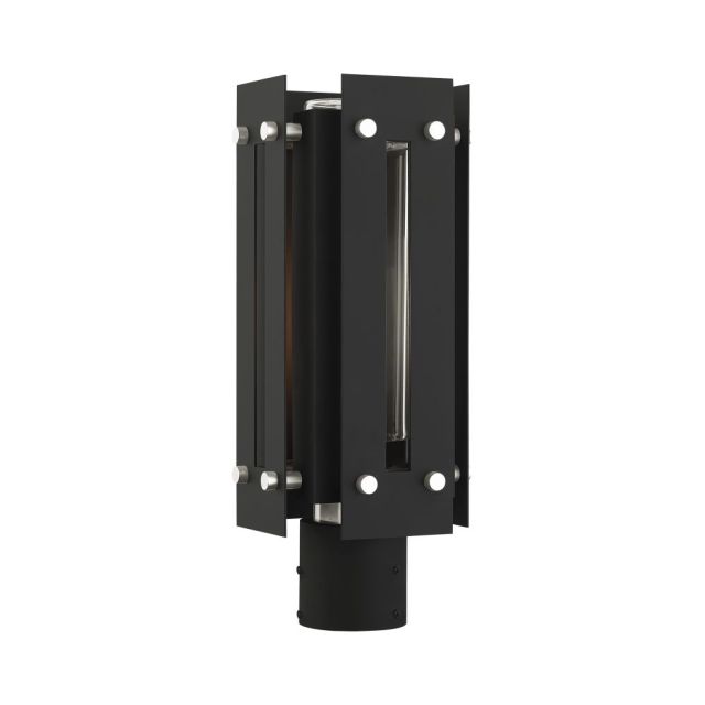 Livex 21774-04 Utrecht 1 Light 16 Inch Tall Outdoor Post Top Lantern in Black-Brushed Nickel Accents with Clear Glass